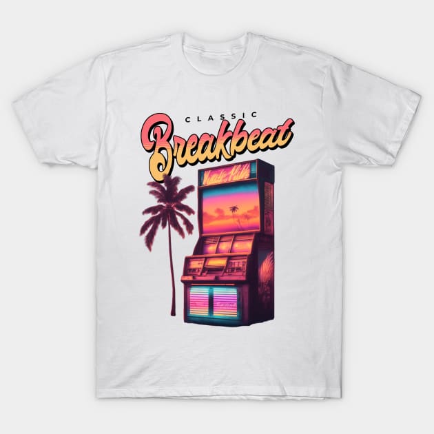 BREAKBEAT  - Palm Tree Arcade (black) T-Shirt by DISCOTHREADZ 